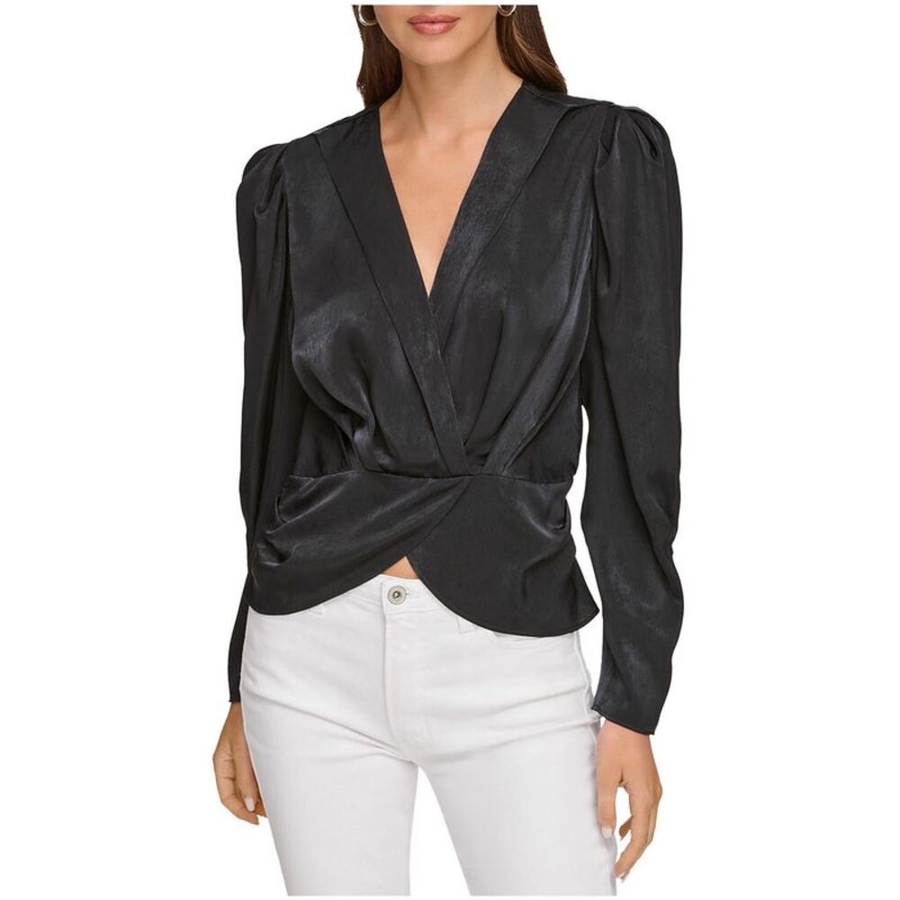 DKNY Womens Surplice Peplum Top Shell Blouse, , M, DM